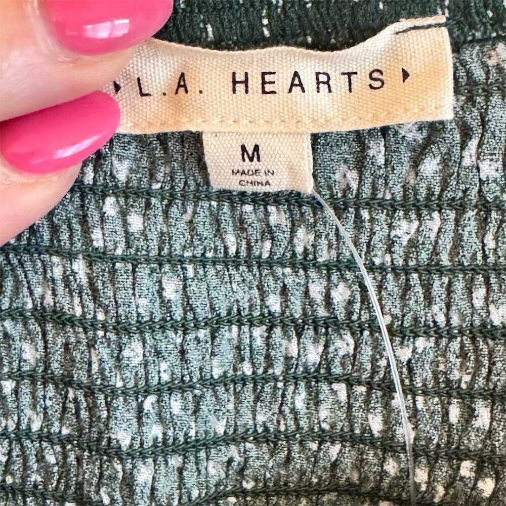 NWT La Hearts Women's M Green Floral Cropped Tank Top Spaghetti Straps - Picture 4 of 7